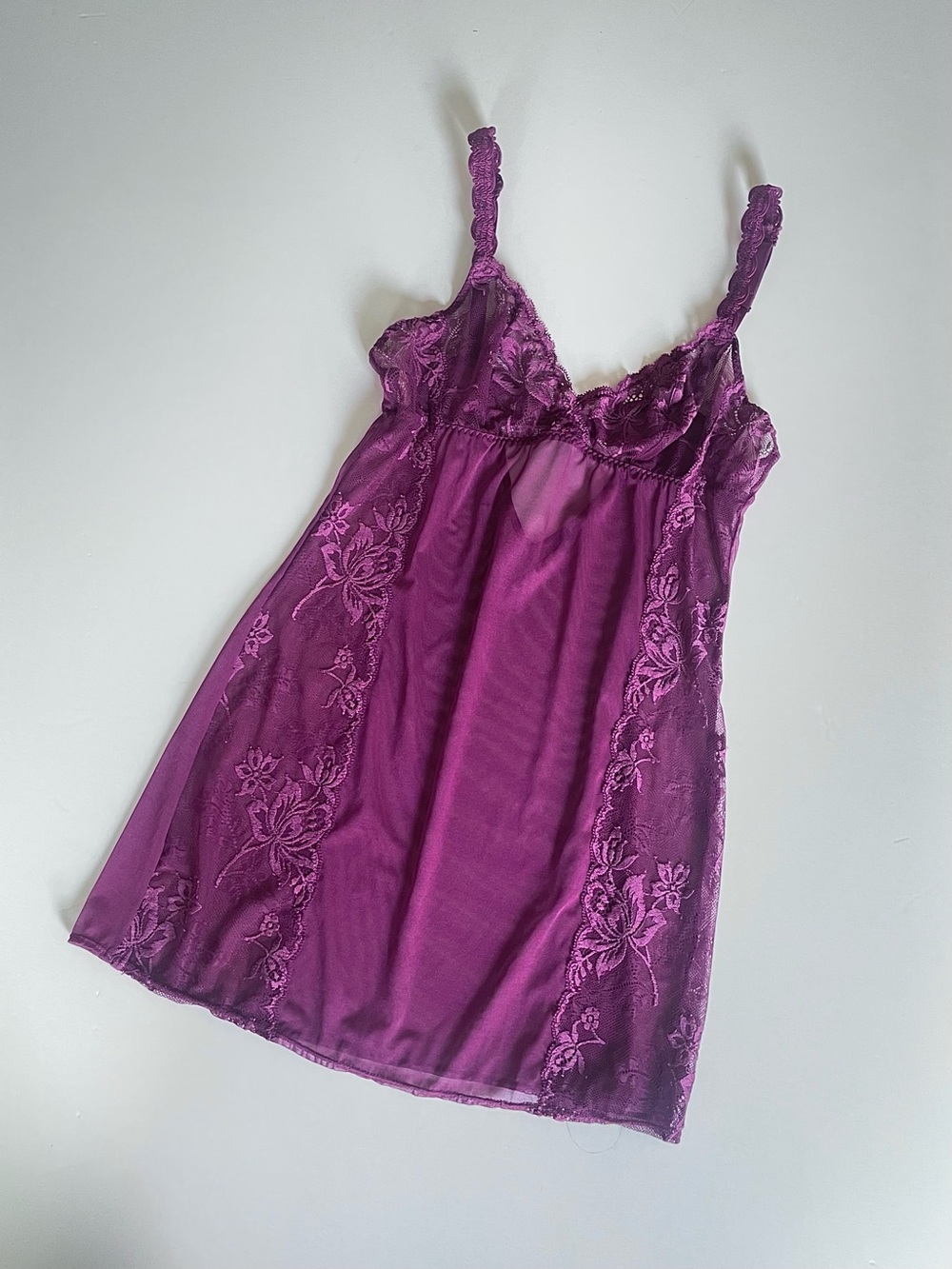 Victoria’s Secret Purple Sheer Lace Babydoll Chemise Lingerie Mini Slip Dress